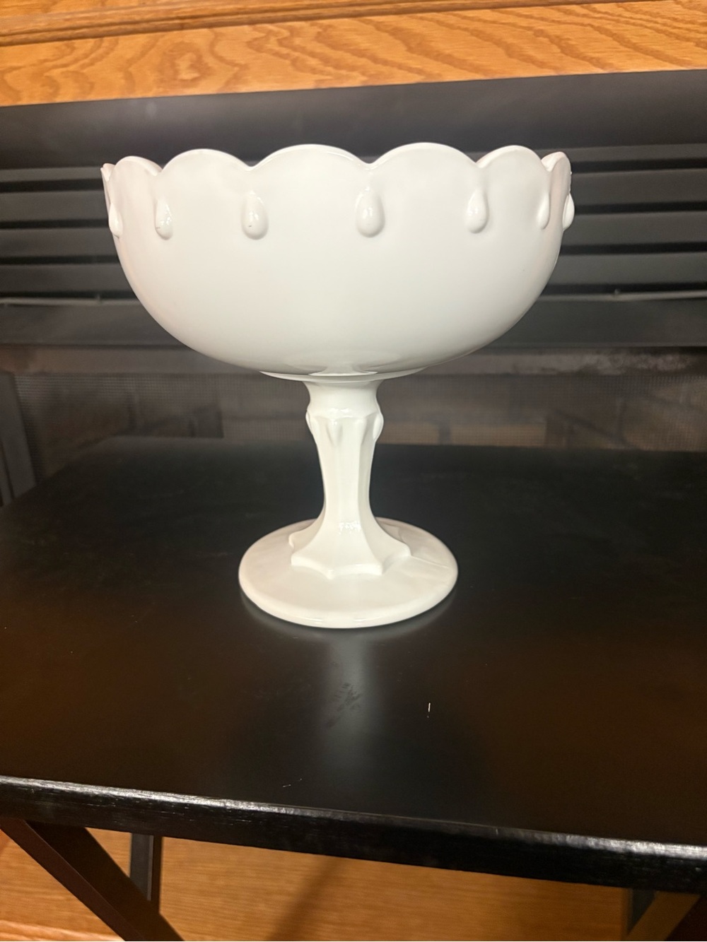 White Pedestal Compote Bowl with Scalloped Edge